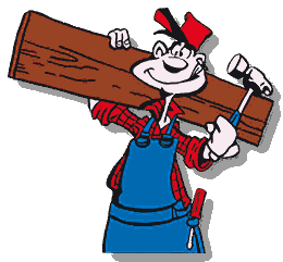 The Great Barr Sawmills mascot carrying a plank